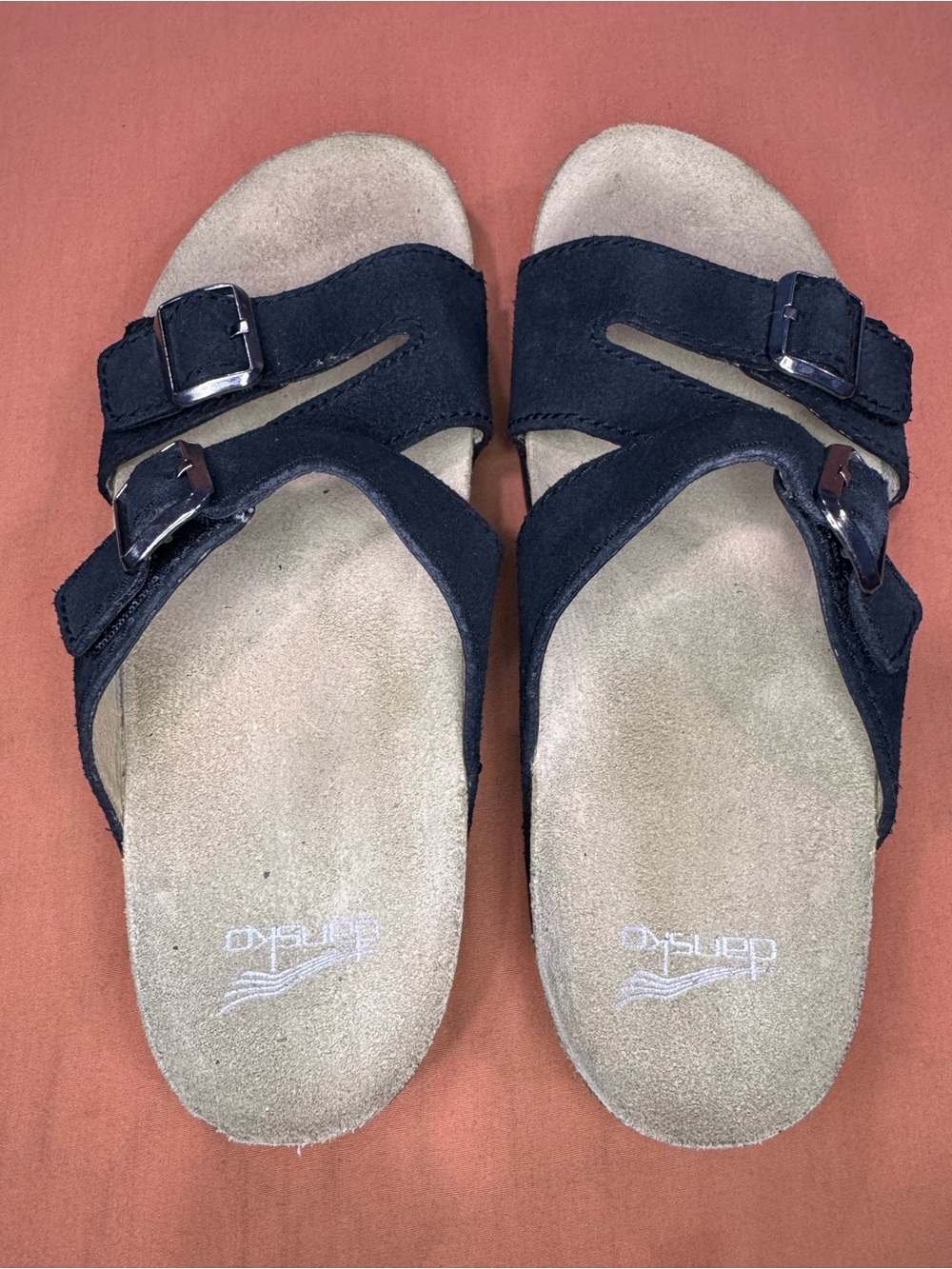 Dansko Women's Dayna Black Suede Double Buckle Slide Sandals
